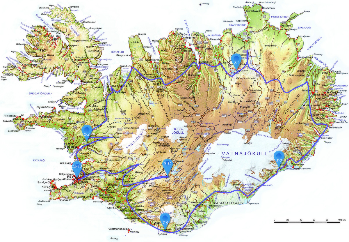 Карта исландии с достопримечательностями